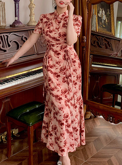 Heritage Mockneck Rose Peplum Dresses