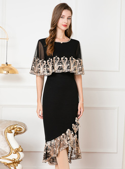 Shawl Collar Lace-Trimmed Dresses