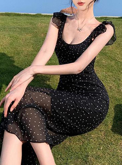 Sexy Backless Dot Chiffon Corset Dresses