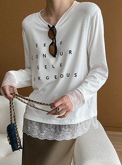 Stylish Lace-Trimmed Letter Tops Women