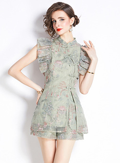 Frogs Printed Flutter Sleeve Tops & Shorts 