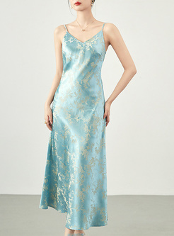 Elegant Satin Jacquard Slip Dresses