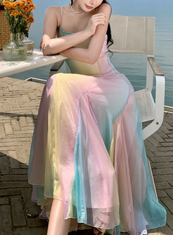 Fairy Colorful Gradient Long Beach Dresses