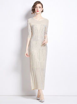 Sheer Hot Fix Rhinestone Designs Dresses