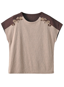 Retro embroidery Patchwork Women Tops