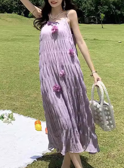 Dreamy 3D Flower Pleated Slip Dresses