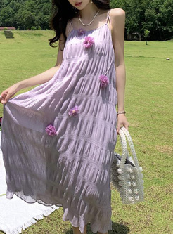 Dreamy 3D Flower Pleated Slip Dresses