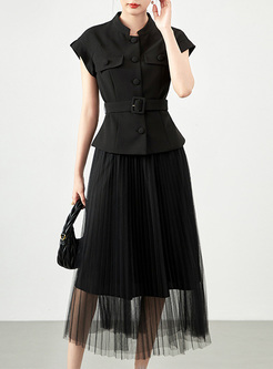 Classy Button Tops & Pleated Mesh Skirts