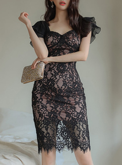 Sexy Ruffle Sleeve Lace Bodycon Dresses