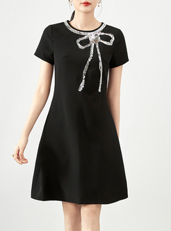 Brief Sequined Bowknot Skater Dresses
