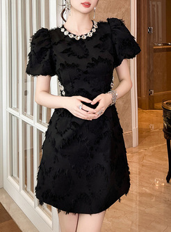 Elegant Jacquard Rhinestones Mini Dresses
