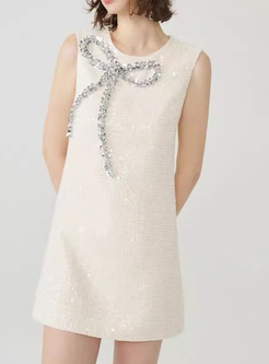 Brief Beading Sequins Bow Shift Dresses