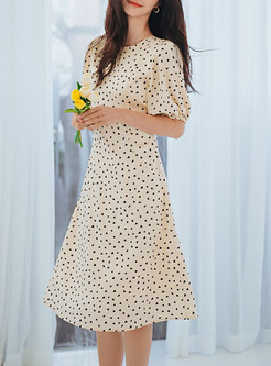 Brief Heart Printed Puff Skater Dresses
