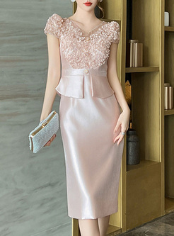 Classy V-Neck Lace Peplum Corset Dresses